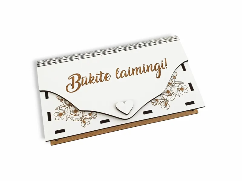 Baltas pinigų vokelis „Būkite laimingi“ V15