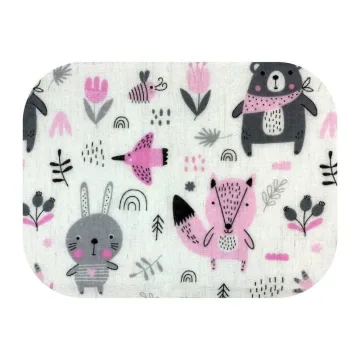 Sauskelnės - 20849 - FLANNEL PRINT - EGA - FOREST ANIMALS - PINK - dydis 70x80 cm