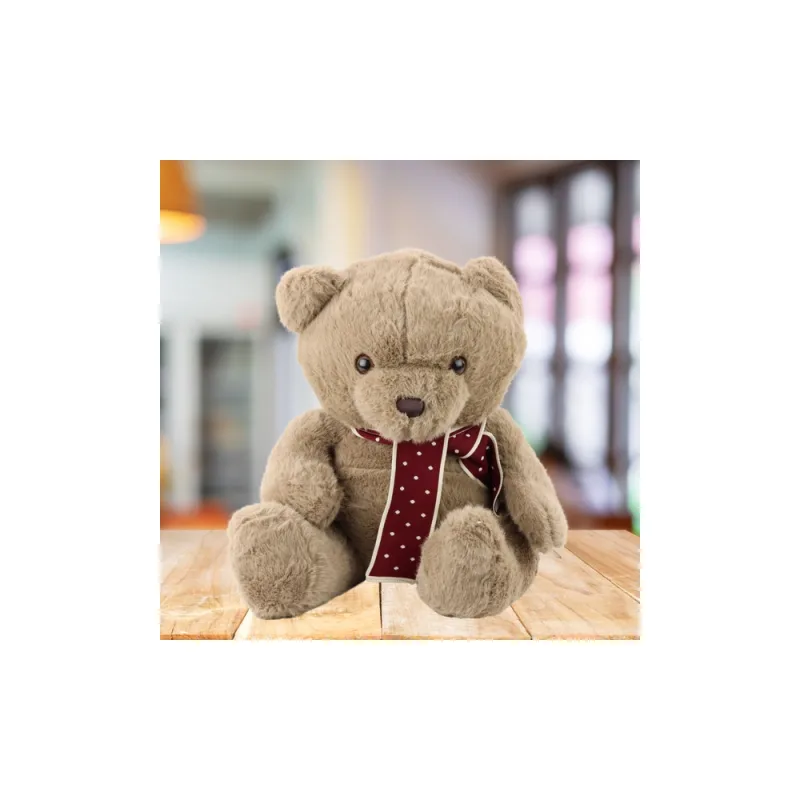 Pliušinis talismanas Hugs Didelis meškiukas su šaliku Šviesiai rudas 45cm · 2