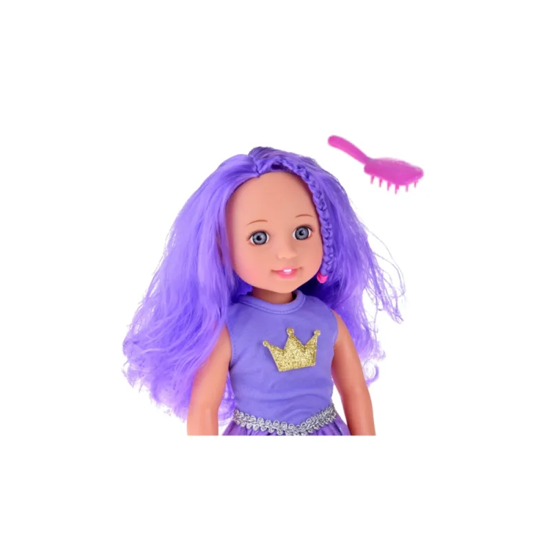 Lėlė su suknele, karūna ir ilgais plaukais, violetinis šepetys 38 cm · 2