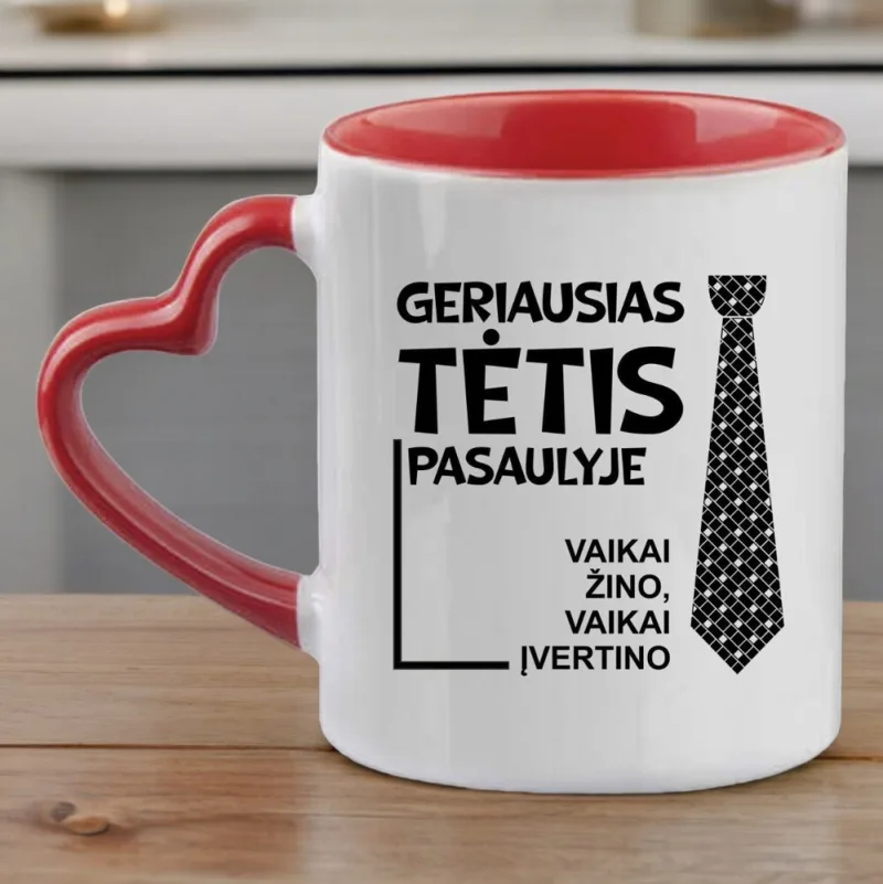 Standartinis puodelis su širdelės formos rankenėle „Geriausias tėtis pasaulyje“
