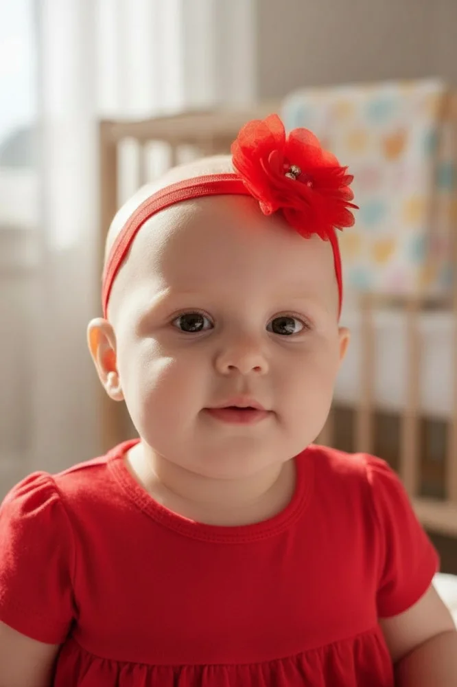 Raudona galvajuostė su gėle