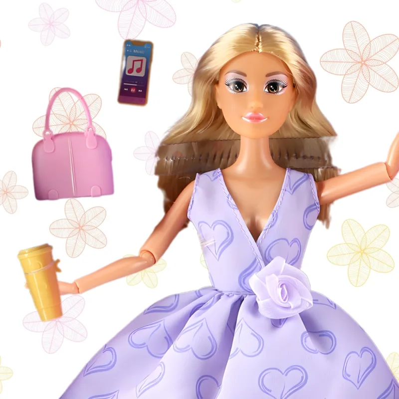Lėlė Lily Ilgi šviesūs plaukai WOOPIE ROYAL 30 cm Levandų spalvos suknelė Priedai · 3