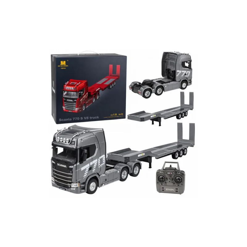 Nuotoliniu būdu valdomas sunkvežimis Scania 770S su priekaba, RC „Huina“, sidabro spalvos, 1:18 · 1