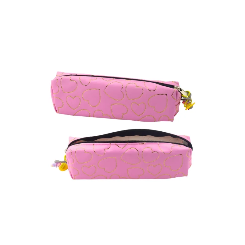 Vieno skyriaus pieštukų dėklas 20x6,5 cm, Golden Hearts rožinis · 1